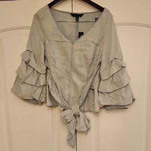 White House Black Market Light Gray Ruffled Blouse